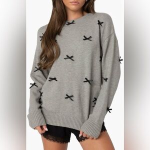 🎀 NWT 🎀 Edikted, Bow Oversized Sweater, Gray Melange, Sizes M & L